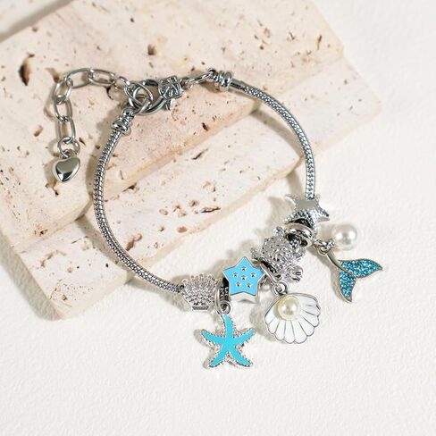 Summer Ocean Vacation Style Link Bracelet Creative Cute Animal Pendent Bangles Women Fashion Daily Wear Bohemian Zircon Beaded Bracelets Jewelry Accessories Gift for Friends in Saudi Arabia