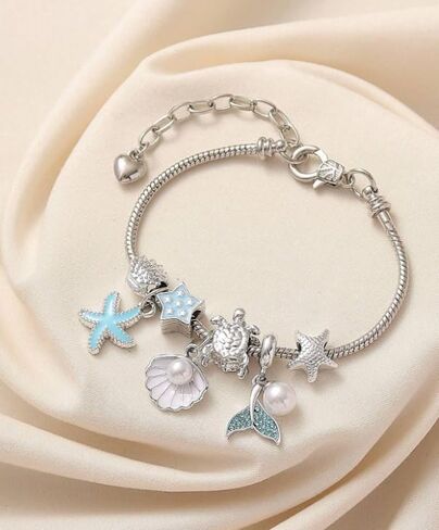 Summer Ocean Vacation Style Link Bracelet Creative Cute Animal Pendent Bangles Women Fashion Daily Wear Bohemian Zircon Beaded Bracelets Jewelry Accessories Gift for Friends in Saudi Arabia