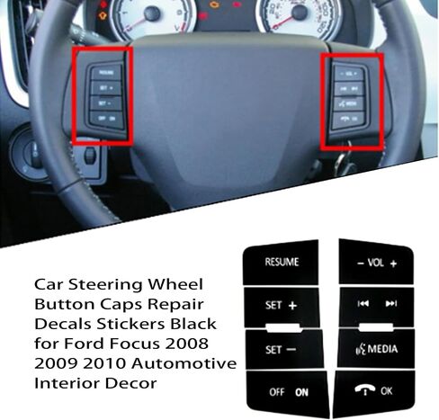 Generic Car Steering Wheel Button Caps Repair Decals Stickers Black for Ford Focus 2008 2009 2010 Automotive Interior Decor, US-001 in Saudi Arabia