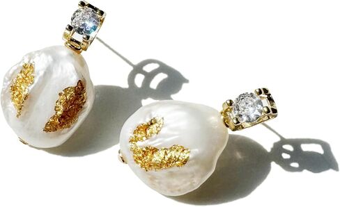 Drop Dangle Earrings Freshwater Cultured Baroque Pearls in White and Pink|18K Gold Plated|925 Sterling Silver|Hypoallergenic Jewelry Gift for Women in Saudi Arabia