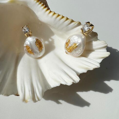 Drop Dangle Earrings Freshwater Cultured Baroque Pearls in White and Pink|18K Gold Plated|925 Sterling Silver|Hypoallergenic Jewelry Gift for Women in Saudi Arabia