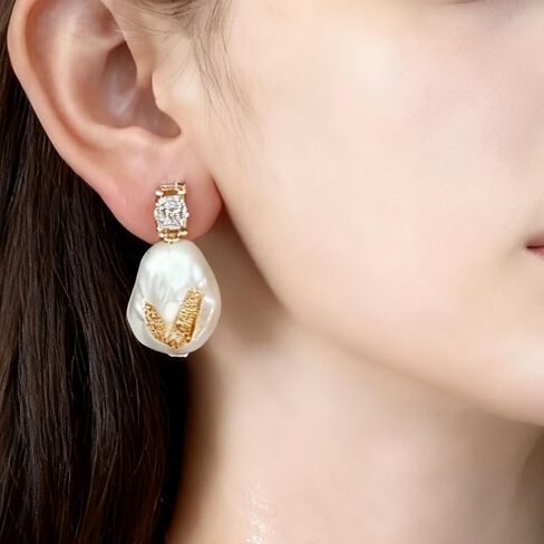 Drop Dangle Earrings Freshwater Cultured Baroque Pearls in White and Pink|18K Gold Plated|925 Sterling Silver|Hypoallergenic Jewelry Gift for Women in Saudi Arabia