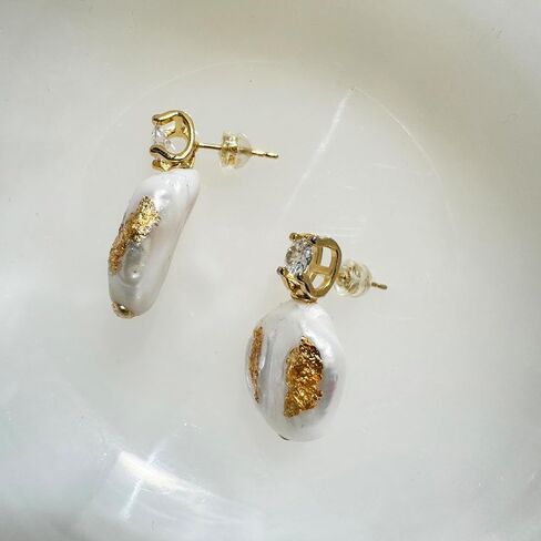 Drop Dangle Earrings Freshwater Cultured Baroque Pearls in White and Pink|18K Gold Plated|925 Sterling Silver|Hypoallergenic Jewelry Gift for Women in Saudi Arabia