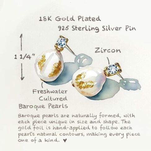 Drop Dangle Earrings Freshwater Cultured Baroque Pearls in White and Pink|18K Gold Plated|925 Sterling Silver|Hypoallergenic Jewelry Gift for Women in Saudi Arabia