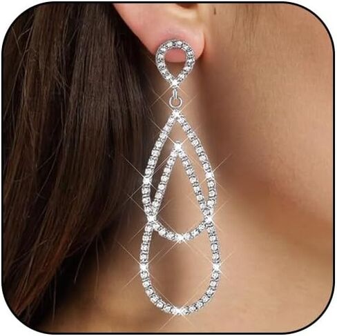 Long Silver Rhinestone Drop Dangle Earrings for Women Dangling Statement Sparkly CZ Bling Crystal Sparkle Chandelier Formal Prom Earring Fashion Jewelry in Saudi Arabia