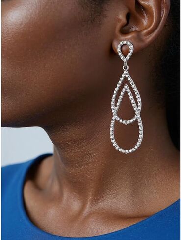 Long Silver Rhinestone Drop Dangle Earrings for Women Dangling Statement Sparkly CZ Bling Crystal Sparkle Chandelier Formal Prom Earring Fashion Jewelry in Saudi Arabia