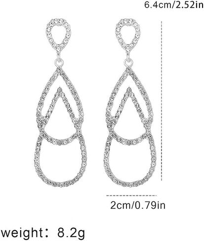 Long Silver Rhinestone Drop Dangle Earrings for Women Dangling Statement Sparkly CZ Bling Crystal Sparkle Chandelier Formal Prom Earring Fashion Jewelry in Saudi Arabia