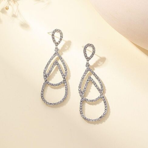 Long Silver Rhinestone Drop Dangle Earrings for Women Dangling Statement Sparkly CZ Bling Crystal Sparkle Chandelier Formal Prom Earring Fashion Jewelry in Saudi Arabia