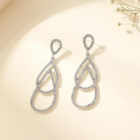 Long Silver Rhinestone Drop Dangle Earrings for Women Dangling Statement Sparkly CZ Bling Crystal Sparkle Chandelier Formal Prom Earring Fashion Jewelry in Saudi Arabia