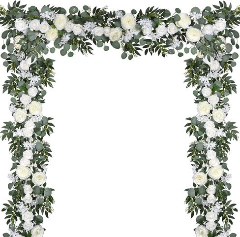 Lvydec 2 Pack Artificial Peony Flower Garland - 6ft Silk Peony Vine Willow Leaves and Eucalyptus Garland White Arch Flower Vine for Wedding Party Table Decoration (Blue) in Saudi Arabia
