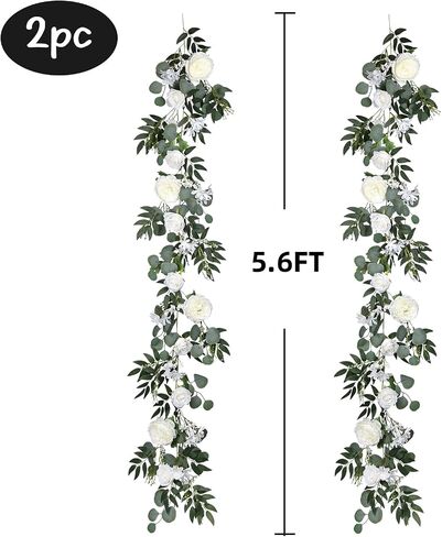 Lvydec 2 Pack Artificial Peony Flower Garland - 6ft Silk Peony Vine Willow Leaves and Eucalyptus Garland White Arch Flower Vine for Wedding Party Table Decoration (Blue) in Saudi Arabia