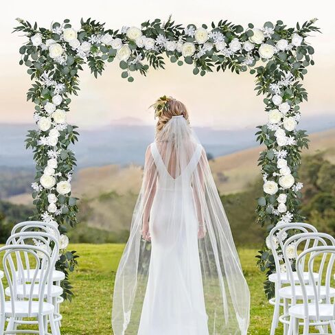 Lvydec 2 Pack Artificial Peony Flower Garland - 6ft Silk Peony Vine Willow Leaves and Eucalyptus Garland White Arch Flower Vine for Wedding Party Table Decoration (Blue) in Saudi Arabia