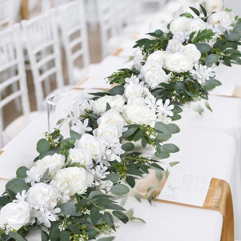 Lvydec 2 Pack Artificial Peony Flower Garland - 6ft Silk Peony Vine Willow Leaves and Eucalyptus Garland White Arch Flower Vine for Wedding Party Table Decoration (Blue) in Saudi Arabia