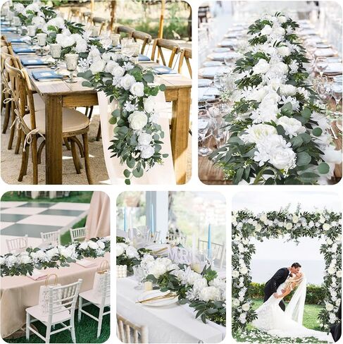 Lvydec 2 Pack Artificial Peony Flower Garland - 6ft Silk Peony Vine Willow Leaves and Eucalyptus Garland White Arch Flower Vine for Wedding Party Table Decoration (Blue) in Saudi Arabia