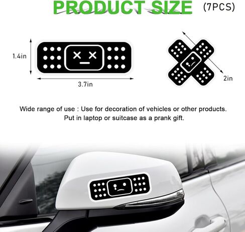 شارات ضمادة السيارة، لاصق قوي متقاطع لطيف على شكل ملصق كرتوني لطيف، مقاوم للشمس ومقاوم للماء، شارات زخرفية مضحكة للمركبات المنزلية والمكتب، ملحقات السيارة (أسود) in Kuwait