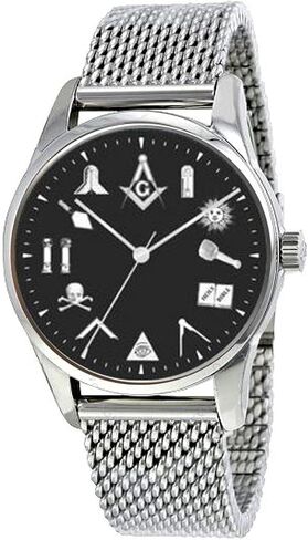 The Classic Masonic Emblem Black Dial Watch Has Adjustable Stainless Steel Mesh Band in Saudi Arabia