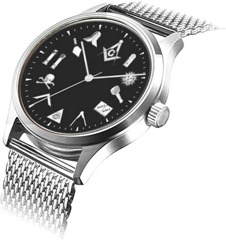 The Classic Masonic Emblem Black Dial Watch Has Adjustable Stainless Steel Mesh Band in Saudi Arabia