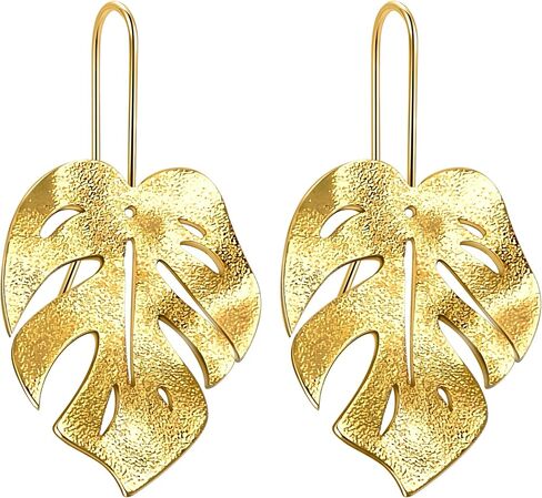 18k Gold Plated Vibe Monstera Leaf Earrings for Women Gold Lightweight Boho Leaves Hook Drop Dangle Party Gift in Saudi Arabia