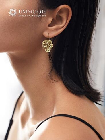 18k Gold Plated Vibe Monstera Leaf Earrings for Women Gold Lightweight Boho Leaves Hook Drop Dangle Party Gift in Saudi Arabia