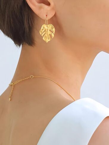 18k Gold Plated Vibe Monstera Leaf Earrings for Women Gold Lightweight Boho Leaves Hook Drop Dangle Party Gift in Saudi Arabia