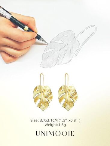 18k Gold Plated Vibe Monstera Leaf Earrings for Women Gold Lightweight Boho Leaves Hook Drop Dangle Party Gift in Saudi Arabia