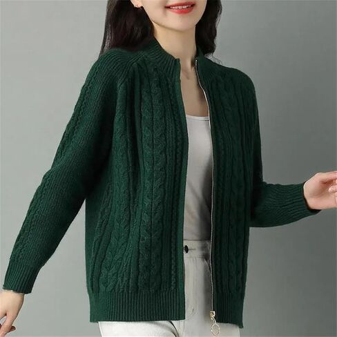 Middle High Collar Zipper Knitted Cardigan Sweater Women Long Sleeve Cardigans Thicken Sweater Coat in Saudi Arabia