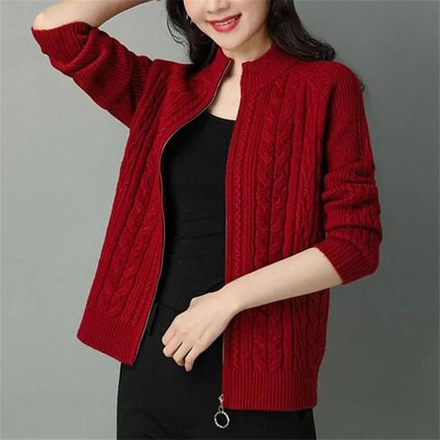 Middle High Collar Zipper Knitted Cardigan Sweater Women Long Sleeve Cardigans Thicken Sweater Coat in Saudi Arabia