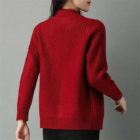 Middle High Collar Zipper Knitted Cardigan Sweater Women Long Sleeve Cardigans Thicken Sweater Coat in Saudi Arabia