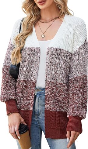 Women's Color Block Cardigan Sweater Oversized Knit Cardigans Sweaters Long Sleeve Open Front Fall Outfits in Kuwait