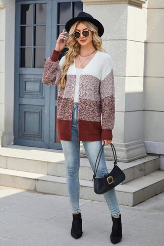 Women's Color Block Cardigan Sweater Oversized Knit Cardigans Sweaters Long Sleeve Open Front Fall Outfits in Kuwait
