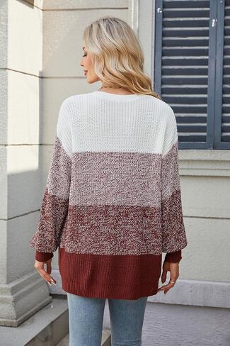 Women's Color Block Cardigan Sweater Oversized Knit Cardigans Sweaters Long Sleeve Open Front Fall Outfits in Kuwait