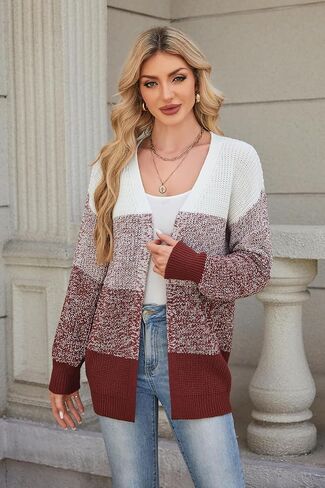 Women's Color Block Cardigan Sweater Oversized Knit Cardigans Sweaters Long Sleeve Open Front Fall Outfits in Kuwait