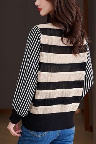 LAI MENG FIVE CATS Women's V-Neck Striped Cardigan Sweaters Long Sleeve Button Down Fashion Casual Tops in Kuwait
