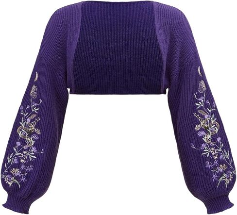 Women's Plus Size Floral Embroidered Cardigan Sweater Open Front Cropped Shrug Sweaters Boho Knit Shrug Tops in Saudi Arabia