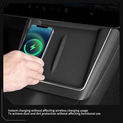 LUCKEASY Center Console Wireless Charger Mat for Tesla Cybertruck 2023 2024 2025 Phone Charge Anti-Slip Protector Pad for Cybertruck Wireless Charging Pad Accessories Black Silicone Pad Interior in Kuwait