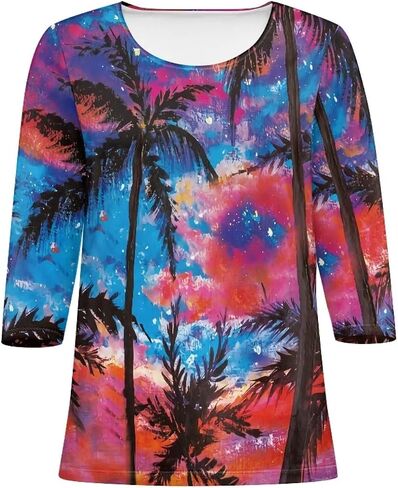 TODIYADDU Plus Size Tunic Tops for Women 3/4 Sleeve Suitable for Early Fall Spring Petite Long Sleeve Tops Casual T-Shirts in Saudi Arabia