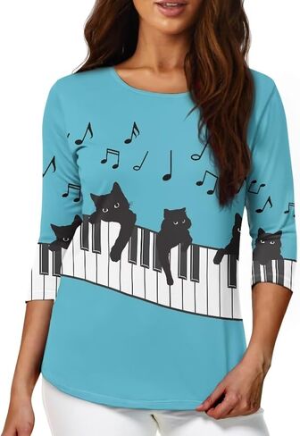 TODIYADDU Plus Size Tunic Tops for Women 3/4 Sleeve Suitable for Early Fall Spring Petite Long Sleeve Tops Casual T-Shirts in Saudi Arabia