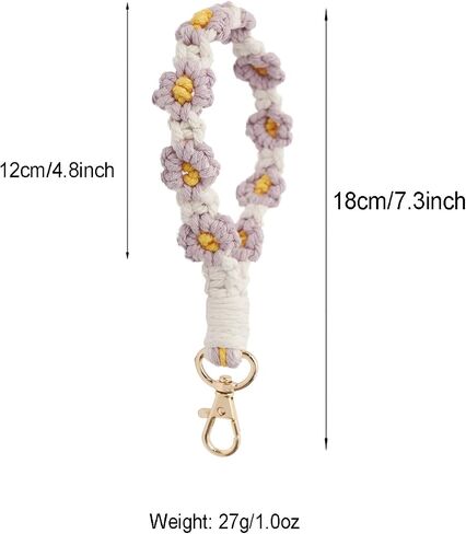 Macrame Handmade Wristlet Keychain with Key Ring Cute Flower Lanyards Boho Rope Phone Lanyard + Phone Tether Tab in Kuwait