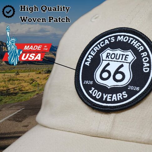 قبعة Route 66 America's Mother Road للذكرى السنوية 100 عام، حزام قابل للتعديل، مقاس غير منظم in Kuwait