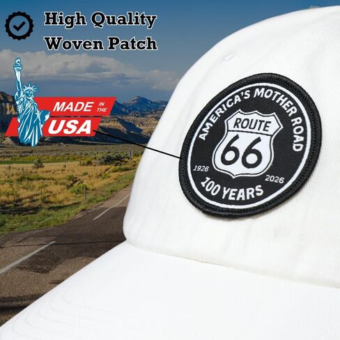 قبعة Route 66 America's Mother Road للذكرى السنوية 100 عام، حزام قابل للتعديل، مقاس غير منظم in Kuwait