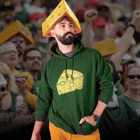سترة SCOBAR Green Bay Football Wisconsin Cheese، مرسومة يدويًا، مطبوعة في الولايات المتحدة الأمريكية in Kuwait