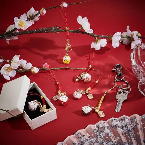 WEBEEDY 6 أنماط سلسلة مفاتيح Lucky Cat قلادة يابانية Maneki Neko Cat سحر الهاتف الخليوي قلادة مفتاح الثروة مع أجراس وعلامات معدنية دلايات محظوظة جيدة سحر لديكور سلسلة مفاتيح حقيبة يد الهاتف، 12 سم / 4.7 بوصة in Saudi Arabia