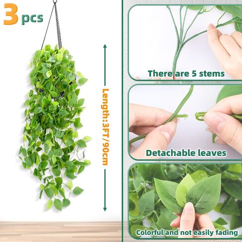 3PCS Artificial Hanging Plants Indoor 3ft Fake Ivy Plant Fake Vine Plants for Wedding Wall House Room Patio Indoor Outdoor Home Shelf Office Decor in Saudi Arabia