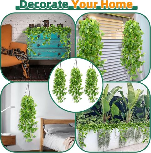 3PCS Artificial Hanging Plants Indoor 3ft Fake Ivy Plant Fake Vine Plants for Wedding Wall House Room Patio Indoor Outdoor Home Shelf Office Decor in Saudi Arabia