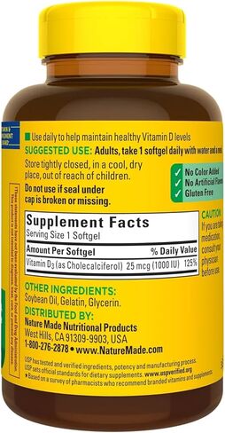 فيتامين د3 25 ميكروجرام (1000 وحدة دولية) | 650 كبسولة هلامية - كمية كافية لمدة 22 شهرًا | يدعم العظام والأسنان والعضلات والجهاز المناعي | خالي من الغلوتين | مكمل سهل البلع | صُنع من أجل التواصل الصحي مع الطبيعة in Kuwait