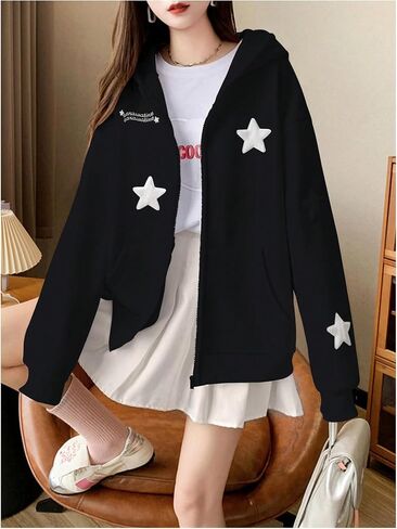 SOLY HUX Women's Y2k Hoodies Zip Up Star Graphic Long Sleeve Hooded Sweatshirt Jacket in Saudi Arabia