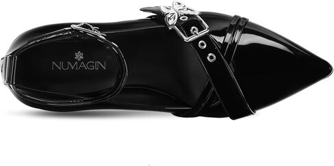 حذاء نسائي بكعب ماري جين مكتنز منخفض مع شريط للكاحل وفيونكة قوطية حذاء بمقدمة مدببة من الجلد اللامع in Kuwait