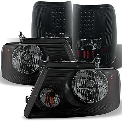 AKKON - For Ford F150 F-150 Pickup Truck Black Smoked Headlights + Smoke LED Tail Lights Brake Lamps Replacement in Saudi Arabia