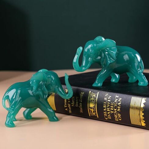 Elephant Statues Home Decor Gift - 1 Pair Wealth Lucky Elephant Figurine with Trunk Up Collectible Sculpture for Shelves, Livingroom and Bedroom in Kuwait