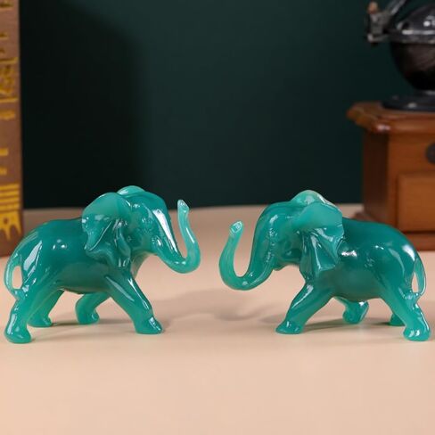 Elephant Statues Home Decor Gift - 1 Pair Wealth Lucky Elephant Figurine with Trunk Up Collectible Sculpture for Shelves, Livingroom and Bedroom in Kuwait